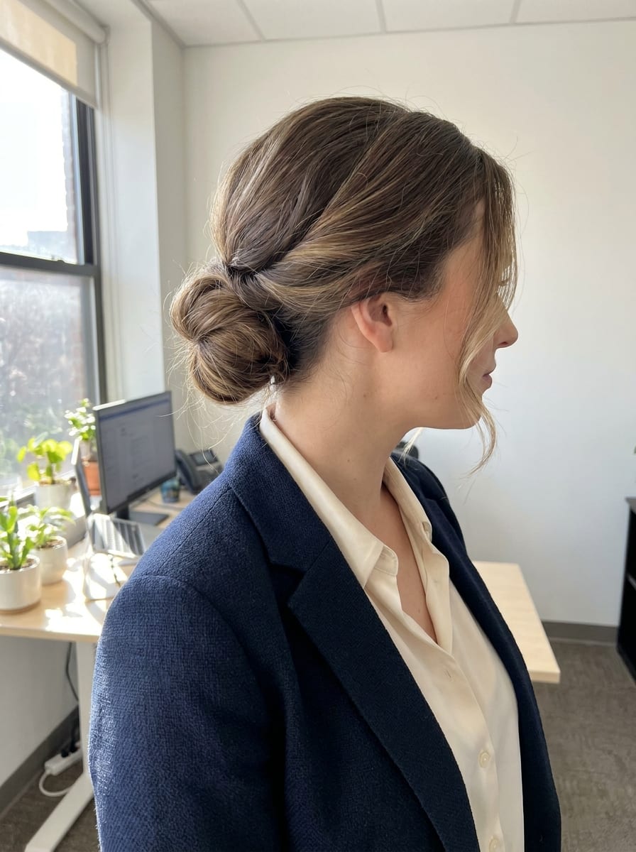 Eleganter Messy Low Bun - Büro Frisur